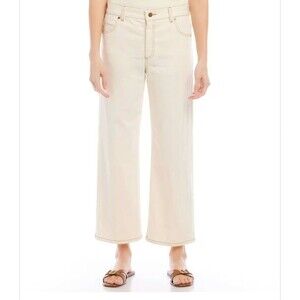 Karen Kane High Waist Crop Wide Leg Jeans color Natural Size: 10